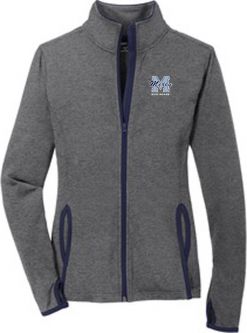 Sport-Tek Ladies Sport-Wick Stretch Contrast Full-Zip Jacket, Charcoal Grey Heather/Navy